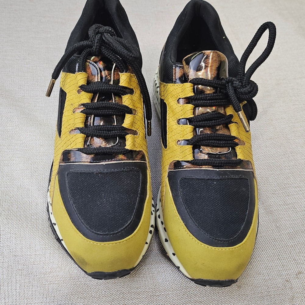 Steve Madden Barra Animal Print Platform Sneaker Yellow Black BARA01S1 Women 8.5